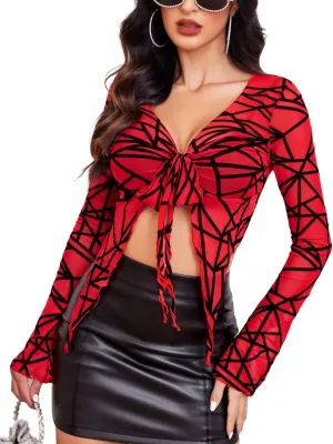 Avidlove Women Mesh Crop Top Y2K Tie Front Tops Rave Top Sheer Cardigan Sexy V Neck Outfits S-2XL