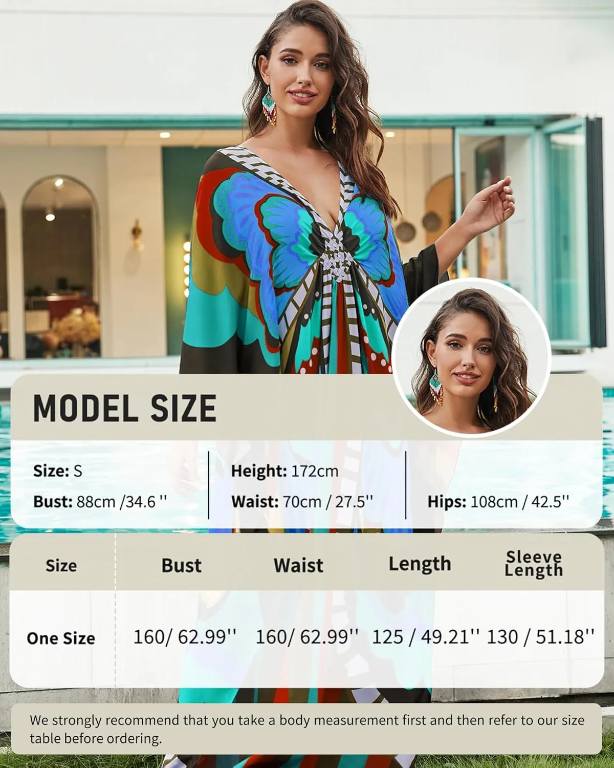 Bsubseach Kaftan Dresses for Women Butterfly Print Plus Size Batwing Sleeve Caftans Long Bathing Suit Cover Up