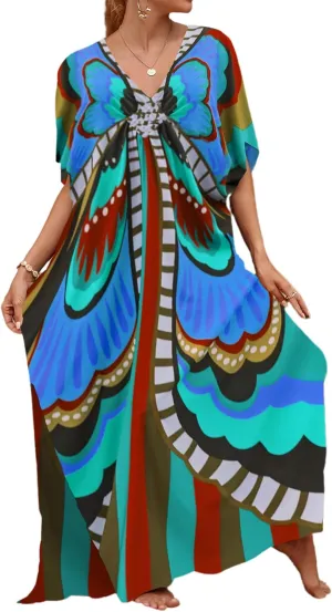 Bsubseach Kaftan Dresses for Women Butterfly Print Plus Size Batwing Sleeve Caftans Long Bathing Suit Cover Up