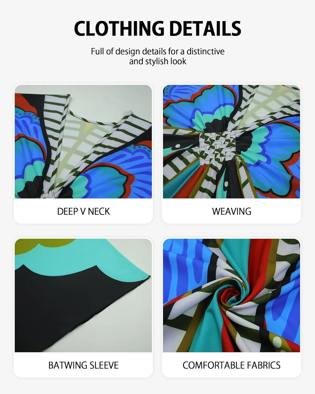 Bsubseach Kaftan Dresses for Women Butterfly Print Plus Size Batwing Sleeve Caftans Long Bathing Suit Cover Up