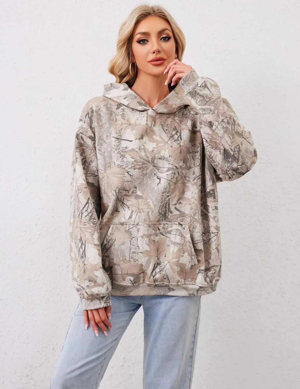 Camo Hoodie Womens Mens Maple Leaf Fleece Hooded Sweatshirt Oversized Camouflage Hoodies For Women Trendy