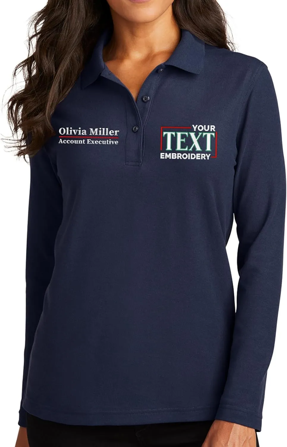 Custom Embroidered Long Sleeve Polo Shirt for Women Personalized Embroidery Text Name