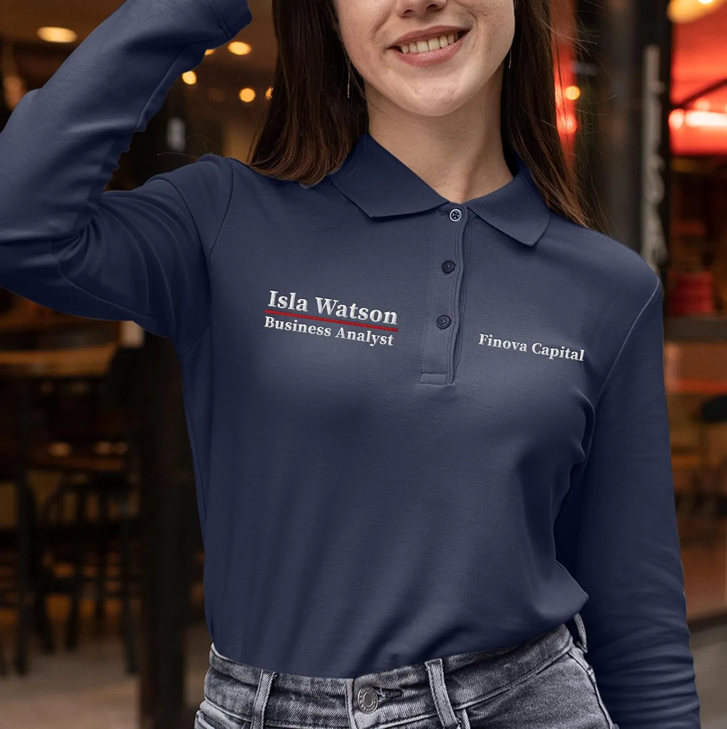 Custom Embroidered Long Sleeve Polo Shirt for Women Personalized Embroidery Text Name