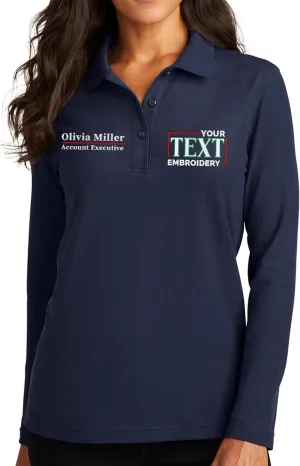 Custom Embroidered Long Sleeve Polo Shirt for Women Personalized Embroidery Text Name