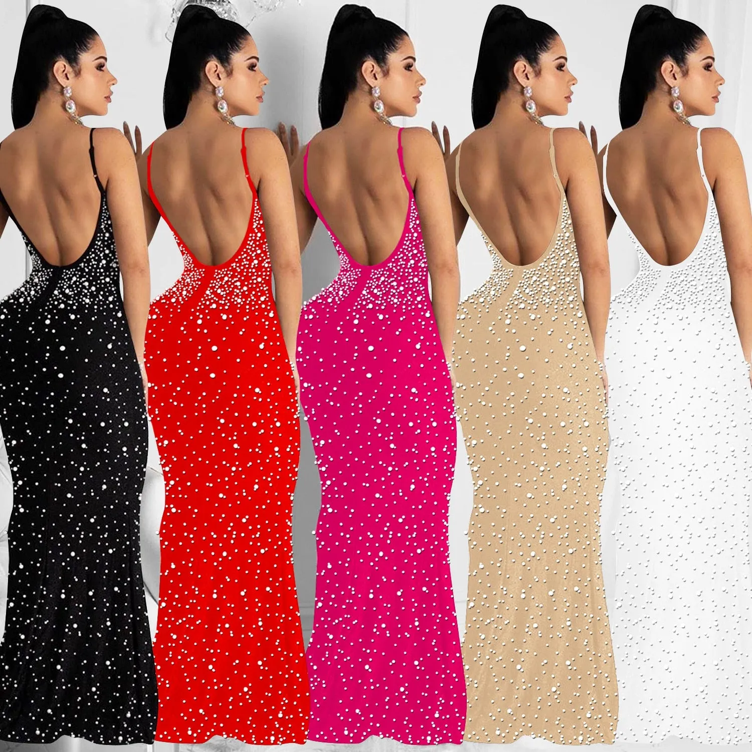Funki Buys | Dresses | Women's Beaded Pearl Bodycon Dress