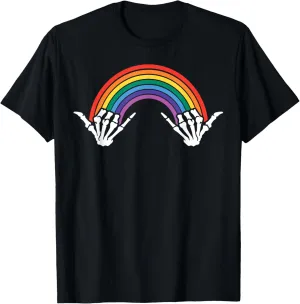 Gothic Rainbow Pride Skeleton Hands Art Colorful Bones LGBTQ T-Shirt