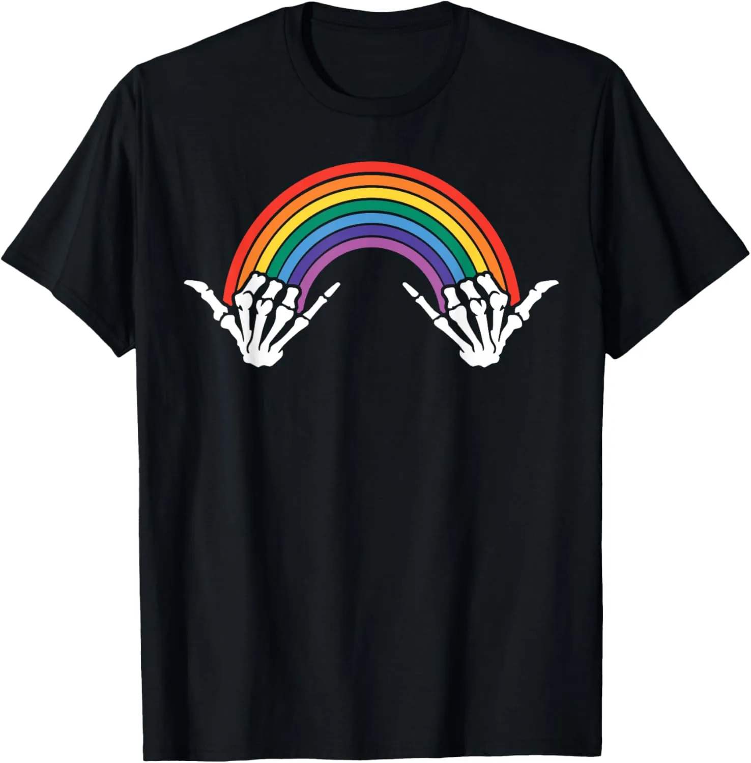 Gothic Rainbow Pride Skeleton Hands Art Colorful Bones LGBTQ T-Shirt