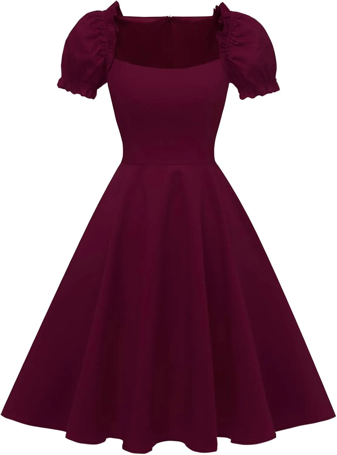 Hanpceirs Women's Puff Short Sleeve 1950s Party Dresses Square Neck Aline Dress with Pockets