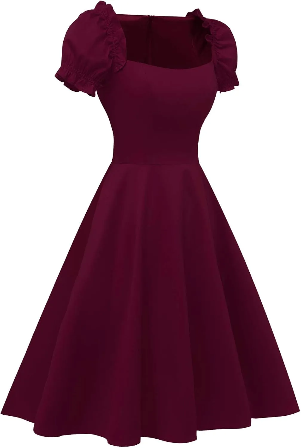 Hanpceirs Women's Puff Short Sleeve 1950s Party Dresses Square Neck Aline Dress with Pockets