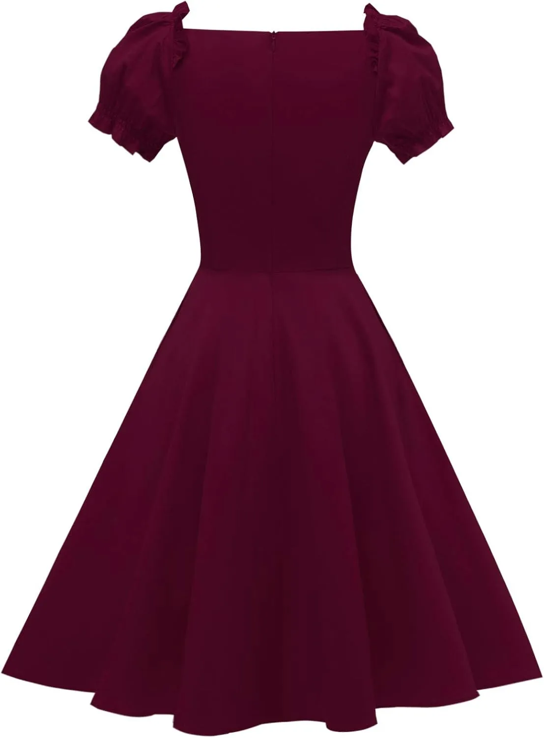 Hanpceirs Women's Puff Short Sleeve 1950s Party Dresses Square Neck Aline Dress with Pockets