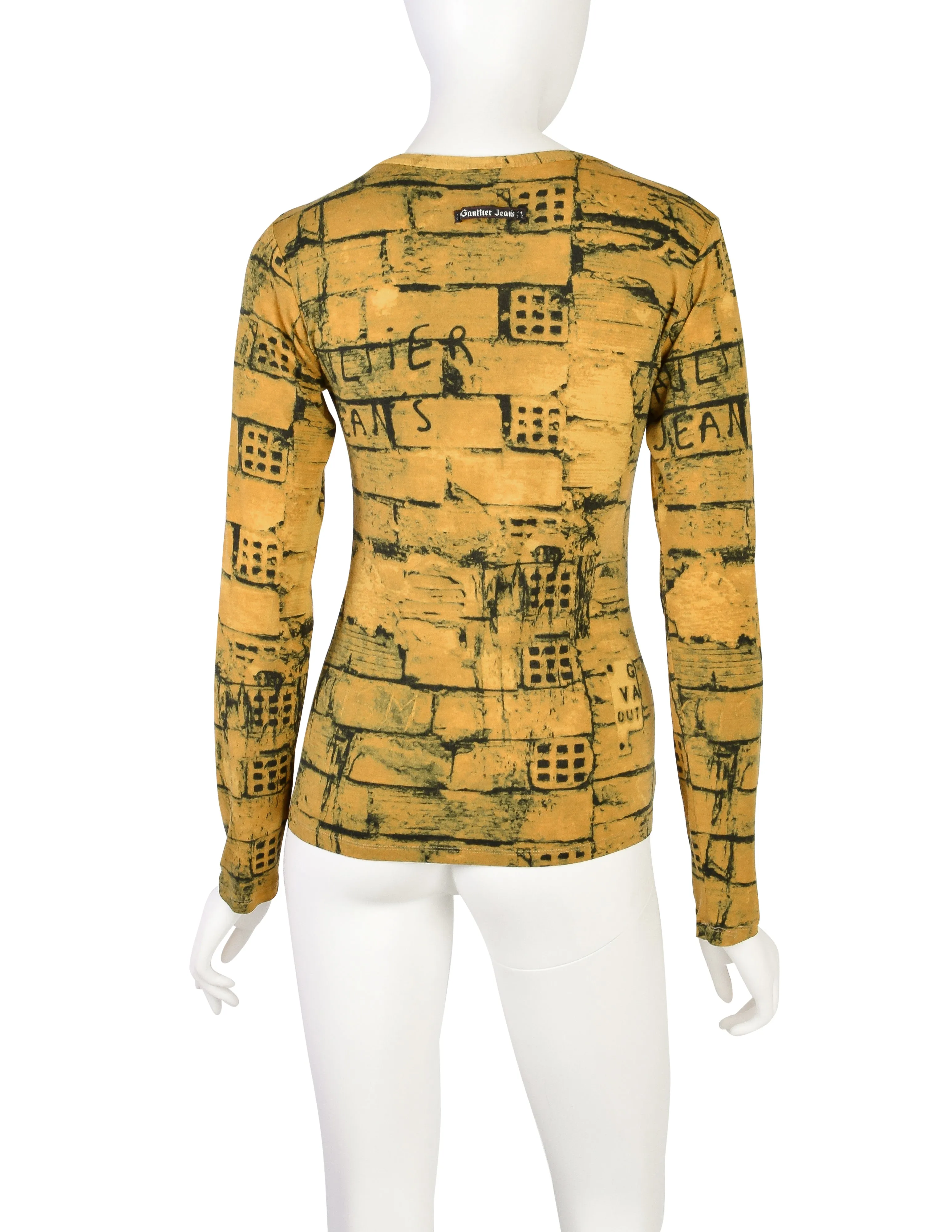 Jean Paul Gaultier Vintage 1997 Gaultier Jeans Mustard Yellow Graphic Brick Print Long Sleeve Shirt