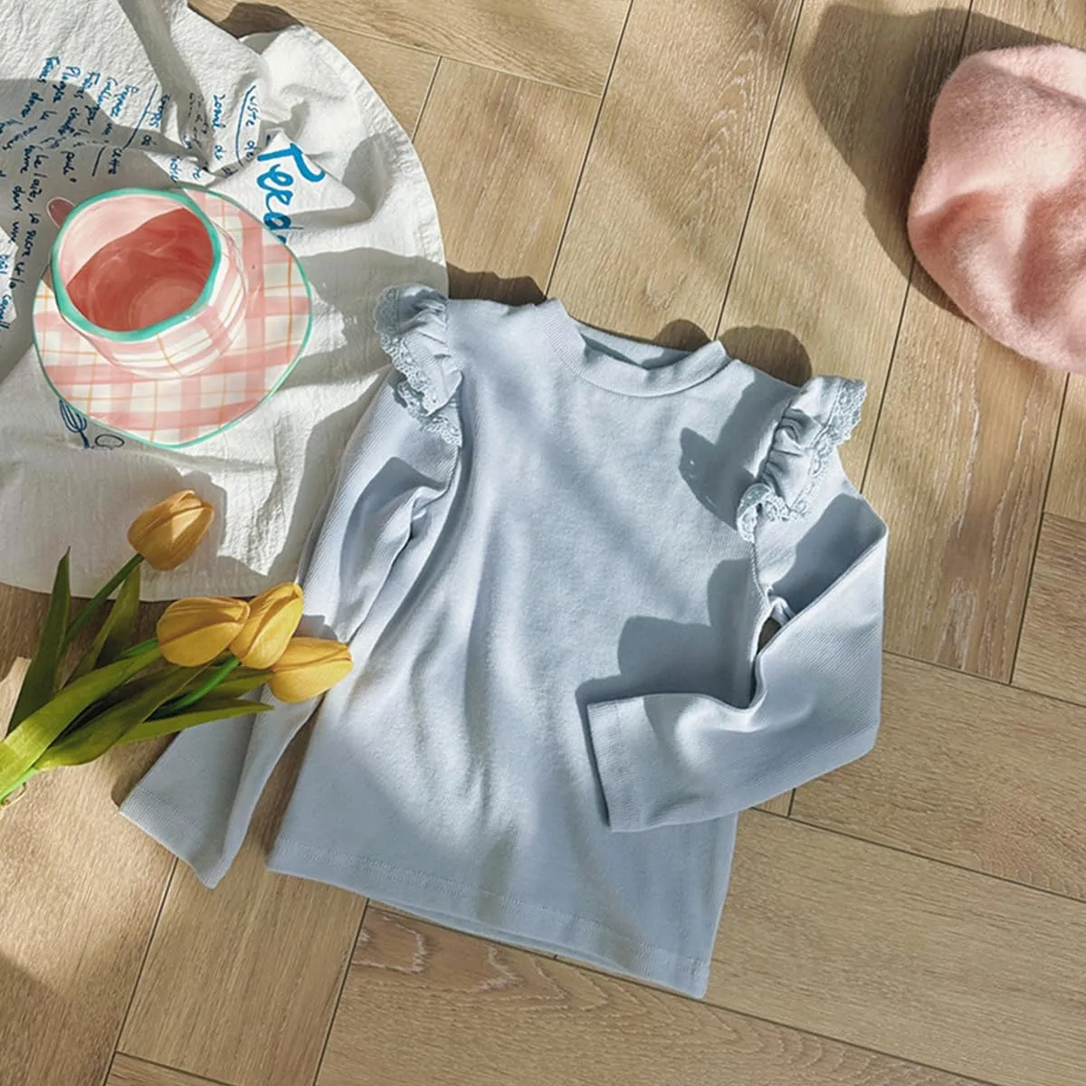KISBINI Toddler Girl Ruffle Long Sleeve T-Shirt Cotton Top Tee for Spring/Fall