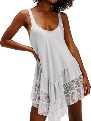 Luckinbaby Women Y2k Mini Dress Lace Flowy Short Tank Dress Backless Ruffle Spaghetti Strap Sleeveless Slip Under Dress