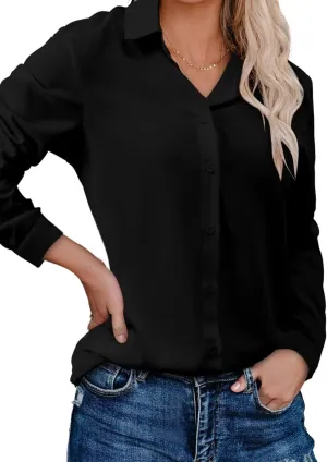 Magritta Women's Shirts Fashion Casual Loose Fit Long Sleeve Button Down Lightweight Collared Blouse Tops