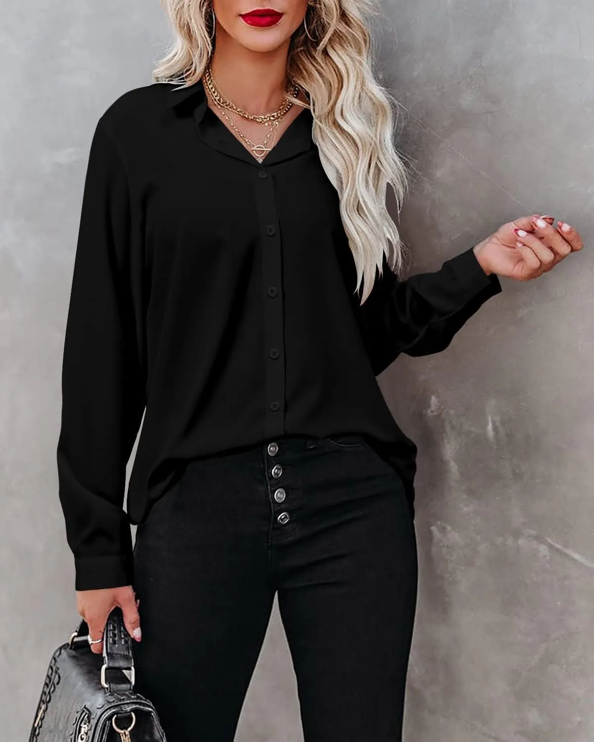 Magritta Women's Shirts Fashion Casual Loose Fit Long Sleeve Button Down Lightweight Collared Blouse Tops