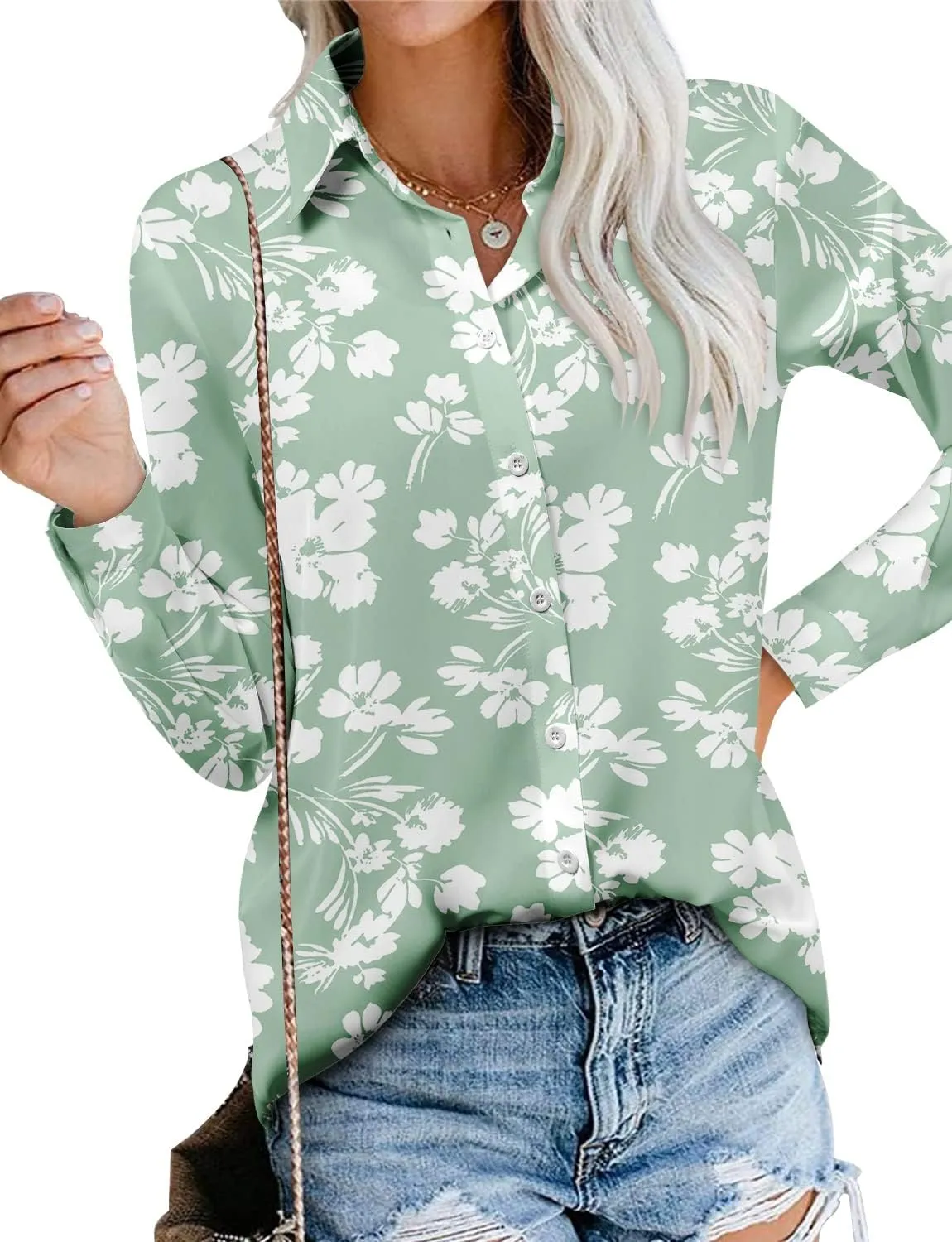 Magritta Women's Shirts Fashion Casual Loose Fit Long Sleeve Button Down Lightweight Collared Blouse Tops