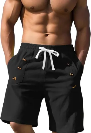 Men's Casual Shorts Summer Elastic Waist Drawstring Straight Leg Outdoor Relaxed Fit Lightweight Breathable