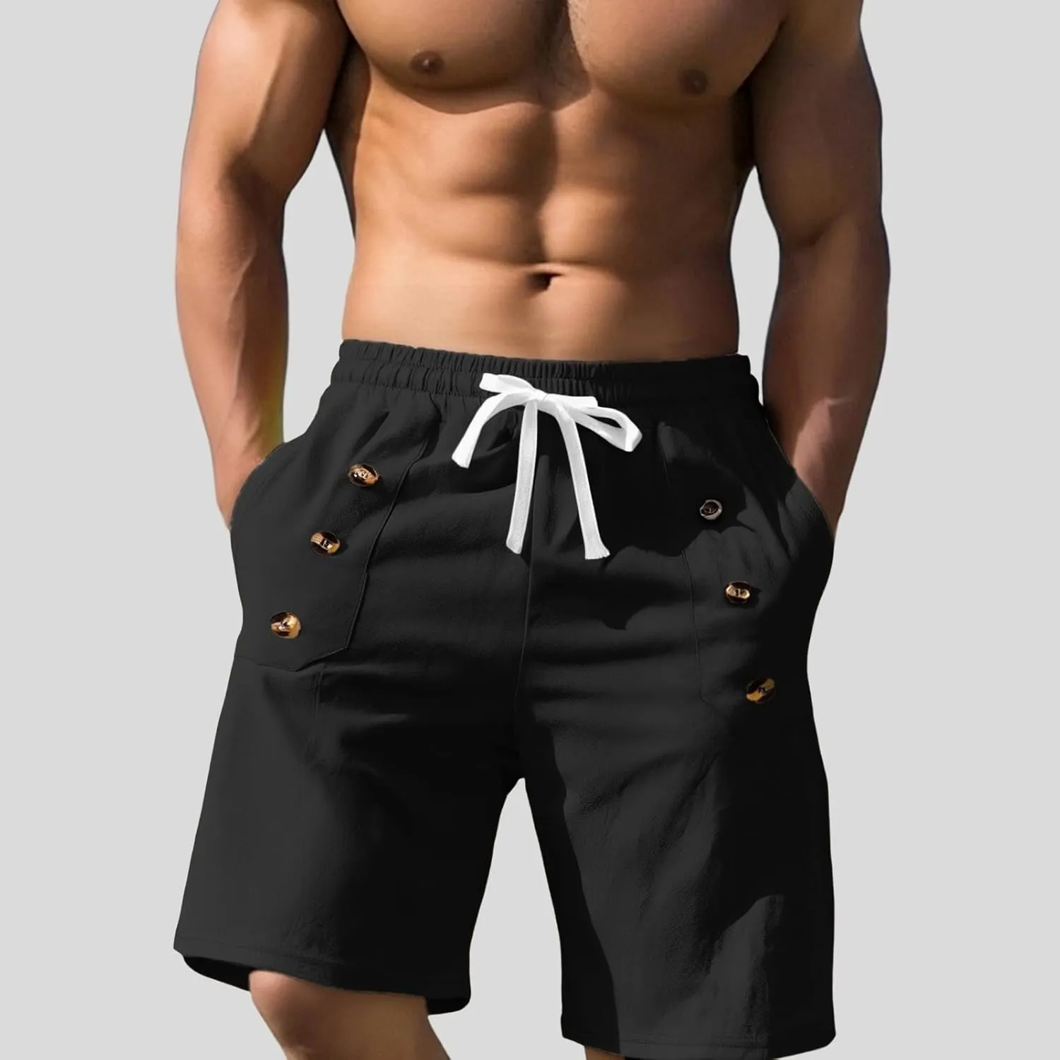 Men's Casual Shorts Summer Elastic Waist Drawstring Straight Leg Outdoor Relaxed Fit Lightweight Breathable