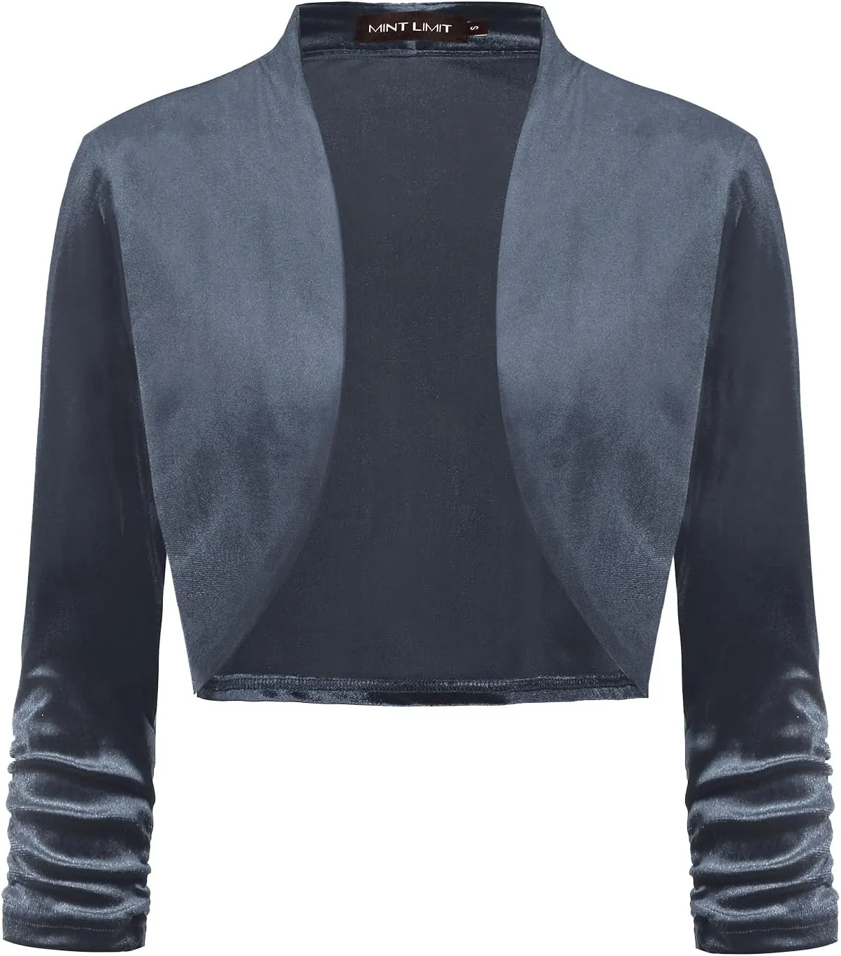 MINTLIMIT Women's Velvet Bolero Shrugs for Dresses Ruched 3/4 Sleeve Open Front Cocktail Party Cropped Cardigan