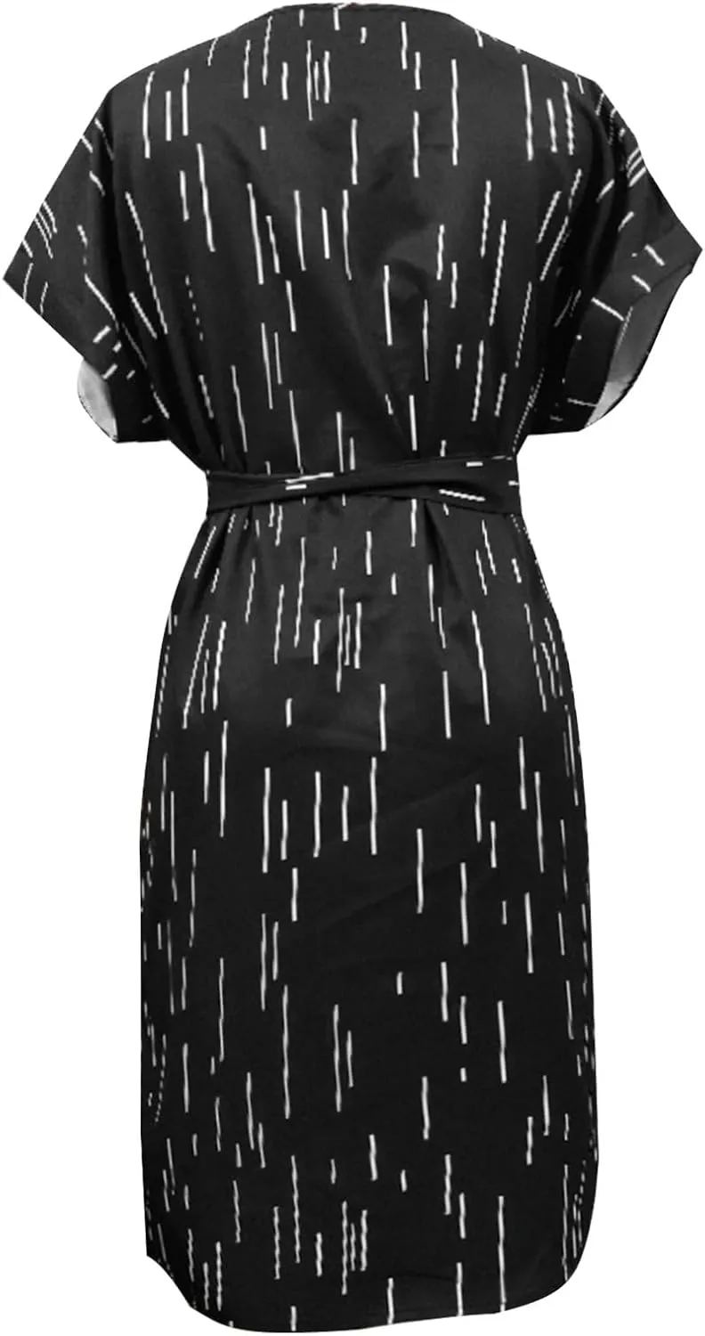 Office Dress for Women Summer with Tie Waist V Neck Short Sleeve T Shirt Dress Loose Fit Basic Flowy Breathable Sundress