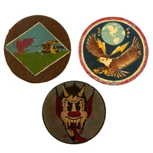 Original U.S. WWII Era A-2 Leather Flight Jacket Painted Leather Squadron Patches for 69th Fighter Squadron, 3rd Observation Squadron and 91st Observation Squadron - 3 Patches