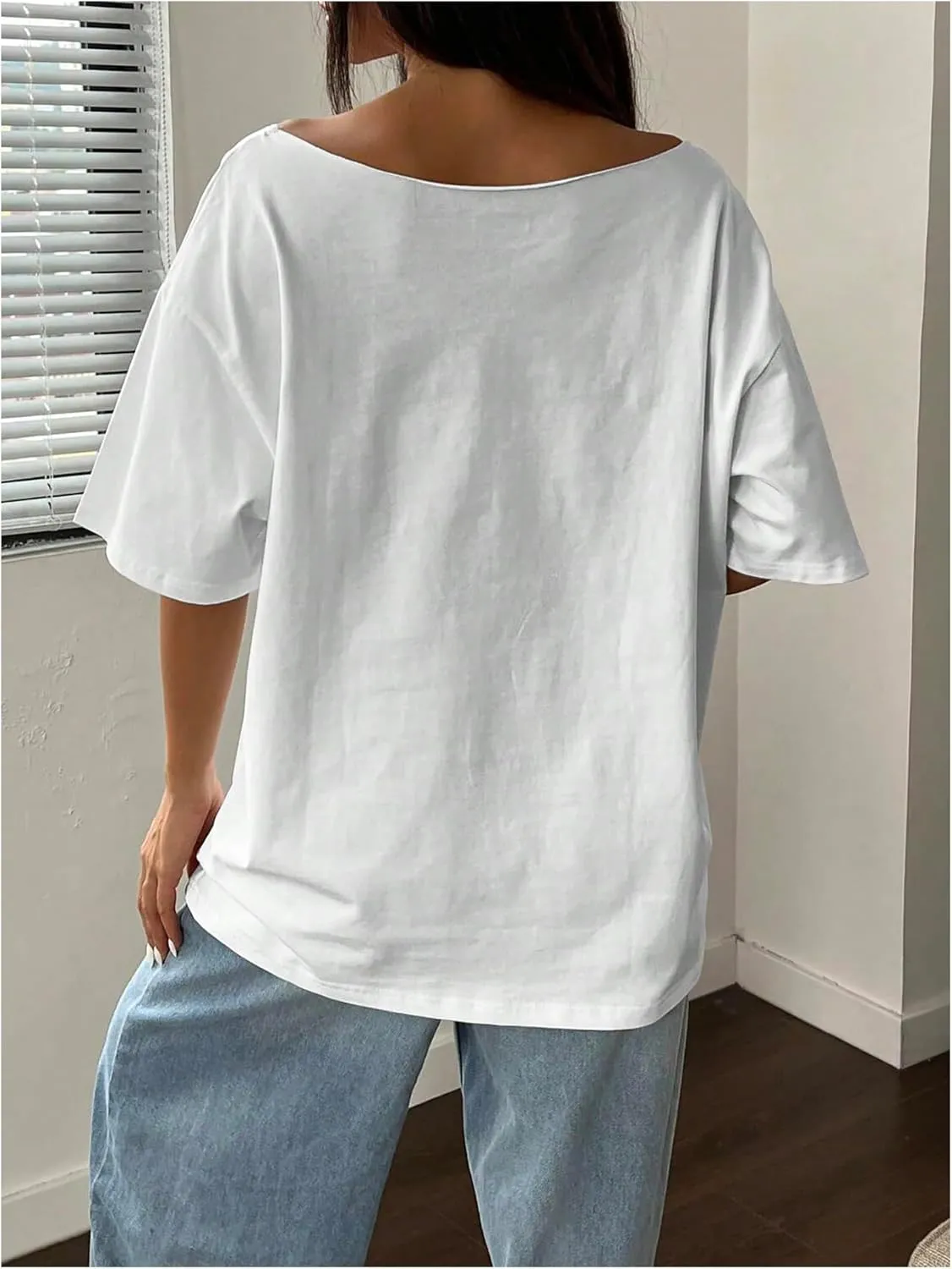 SOLY HUX Women's Jersey Shirts Oversized Grunge Graphic Tees Off The Shoulder Y2k Streetwear Short Sleeve Summer Tops