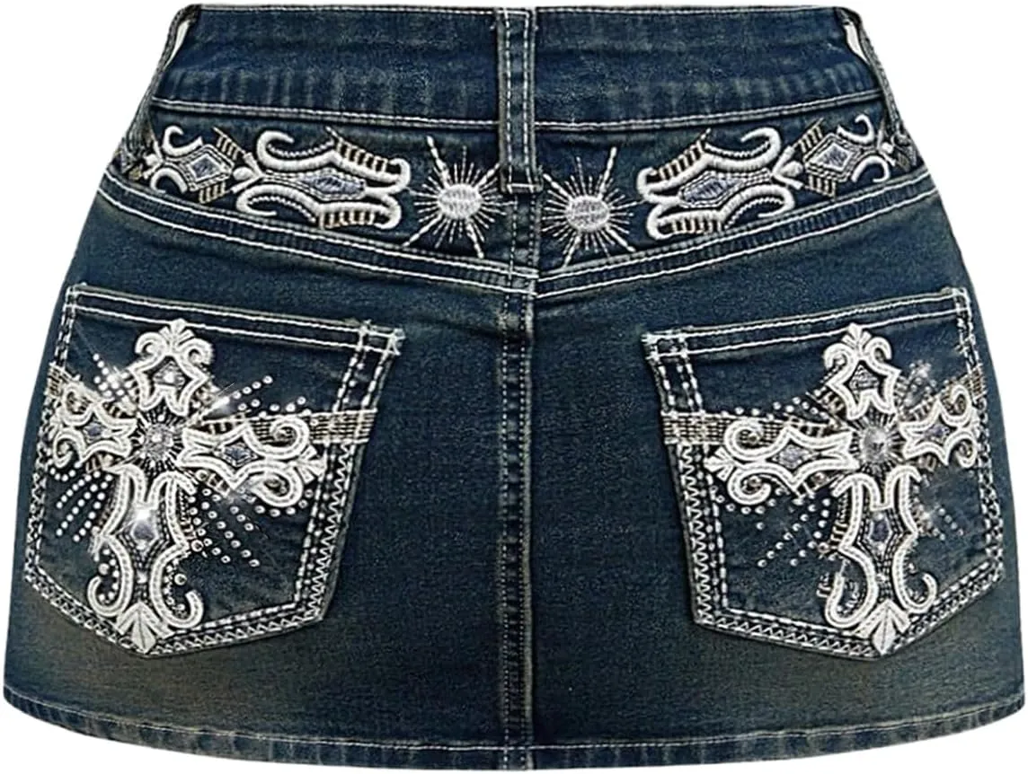 SOLY HUX Women's Plus Size Mini Denim Skirt Y2k Gothic Vintage Bodycon Jean Skirts