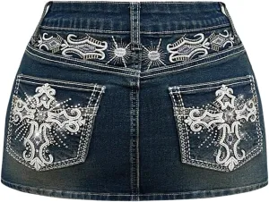 SOLY HUX Women's Plus Size Mini Denim Skirt Y2k Gothic Vintage Bodycon Jean Skirts
