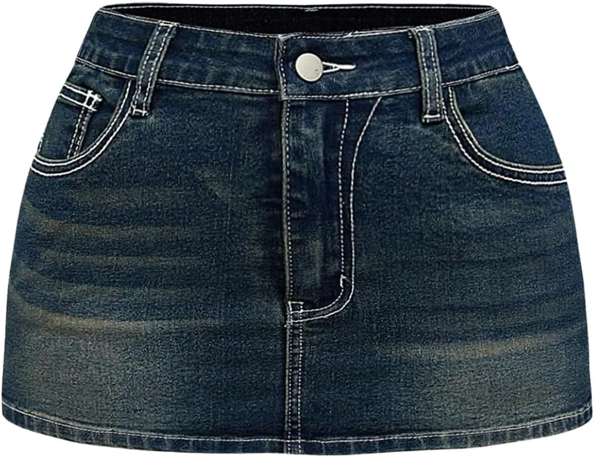 SOLY HUX Women's Plus Size Mini Denim Skirt Y2k Gothic Vintage Bodycon Jean Skirts