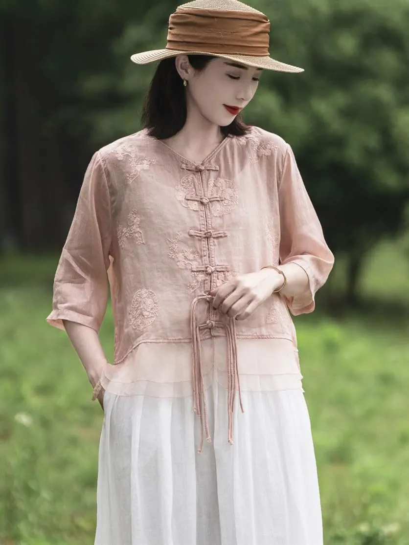 Summer Chinese Embroidery Cardigan Tassel Women's Shirt