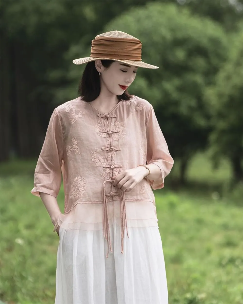 Summer Chinese Embroidery Cardigan Tassel Women's Shirt