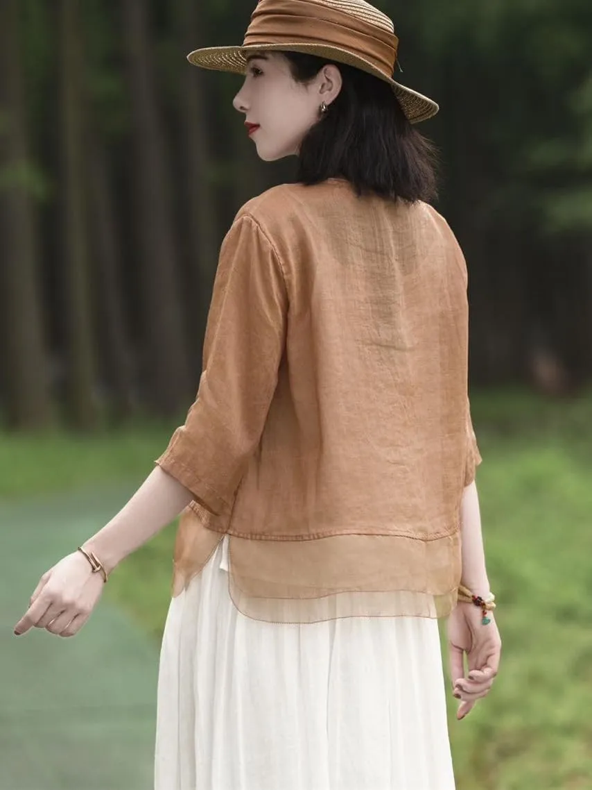 Summer Chinese Embroidery Cardigan Tassel Women's Shirt