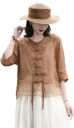 Summer Chinese Embroidery Cardigan Tassel Women's Shirt