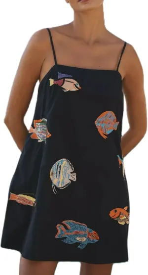Women Boho Floral Short Dress Graffiti Backless Babydoll Dress Flowy Mini Cami Dresses Summer Holiday Sundress