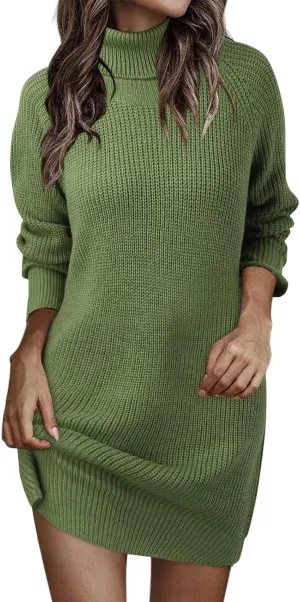 Women Fashion Dresses Knitted Midi Mini Sweater Dresses Turtle Neck Dresses Boys Button up Sweater