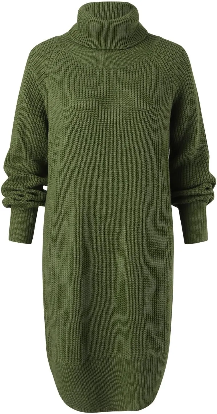 Women Fashion Dresses Knitted Midi Mini Sweater Dresses Turtle Neck Dresses Boys Button up Sweater