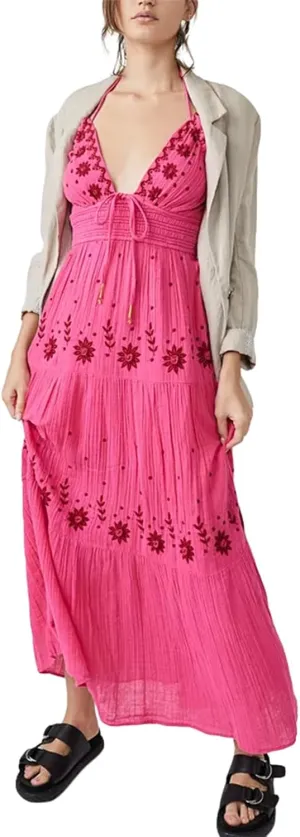 Women Floral Maxi Dress Y2k Sleeveless Backless Spaghetti Strap A-Line Long Flowy Dress Summer Vacation Sundress
