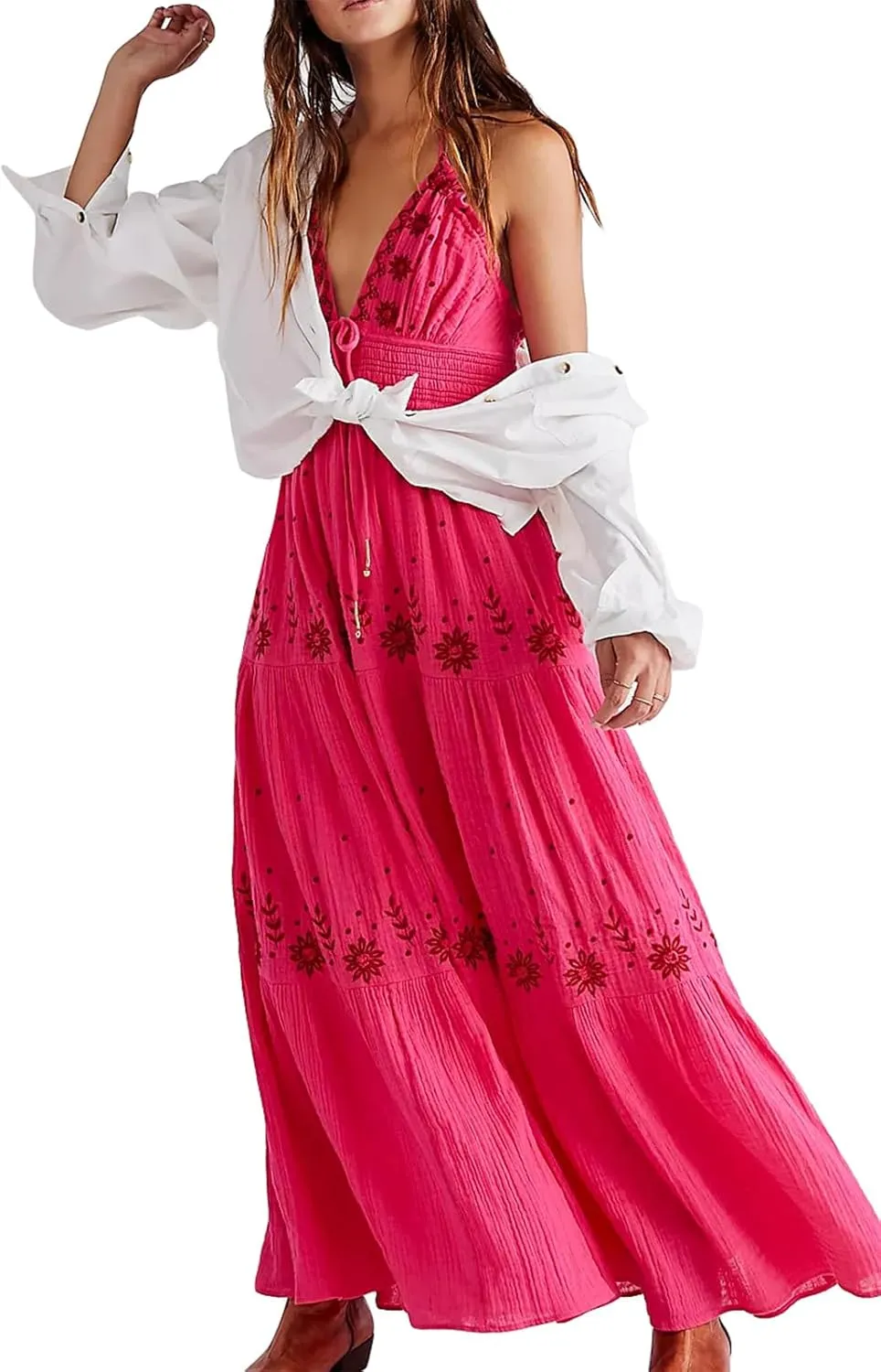 Women Floral Maxi Dress Y2k Sleeveless Backless Spaghetti Strap A-Line Long Flowy Dress Summer Vacation Sundress