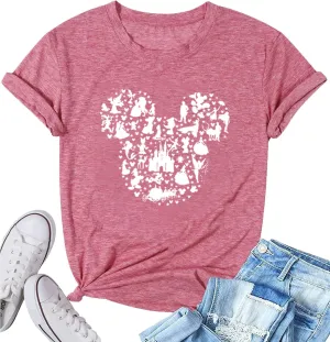 Women Magic Kingdom Castle Shirt Castle Fairy Graphic Tee Women Casual Vacation Holiday Short Sleeve Tee Top