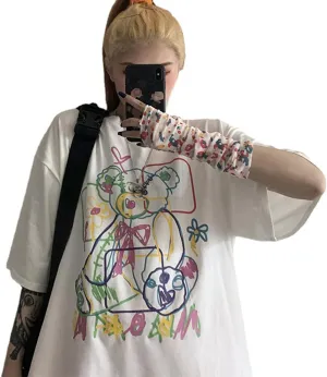 Women Summer Gothic T-Shirt Anime Aesthetic Print Harajuku Fashion Casual Tops