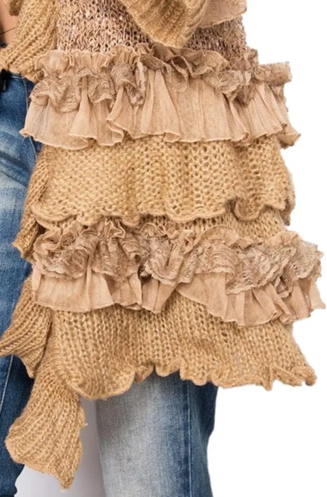 Women Victorian Boho Crochet Cardigan Gothic Steampunk Open Front Knit Sweater