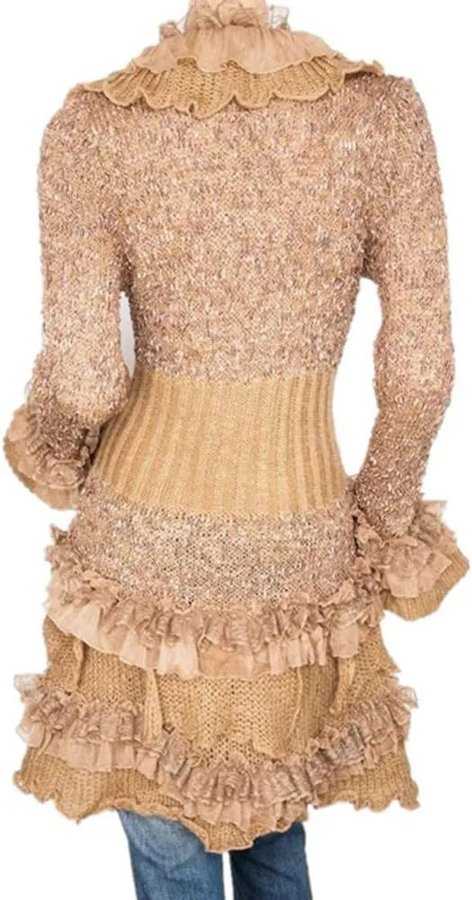 Women Victorian Boho Crochet Cardigan Gothic Steampunk Open Front Knit Sweater
