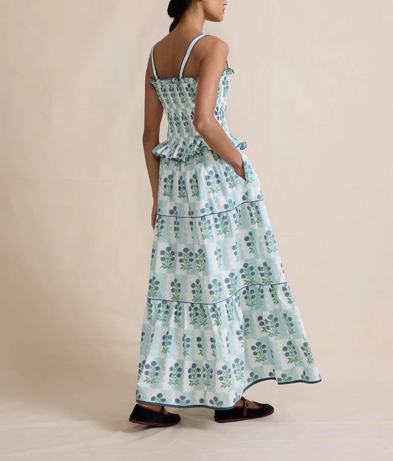 Women Y2k Boho Maxi Dress Tie Shoulder Backless Strappy Tiered Flowy Dress 2024 Summer Floral Beach Sundress
