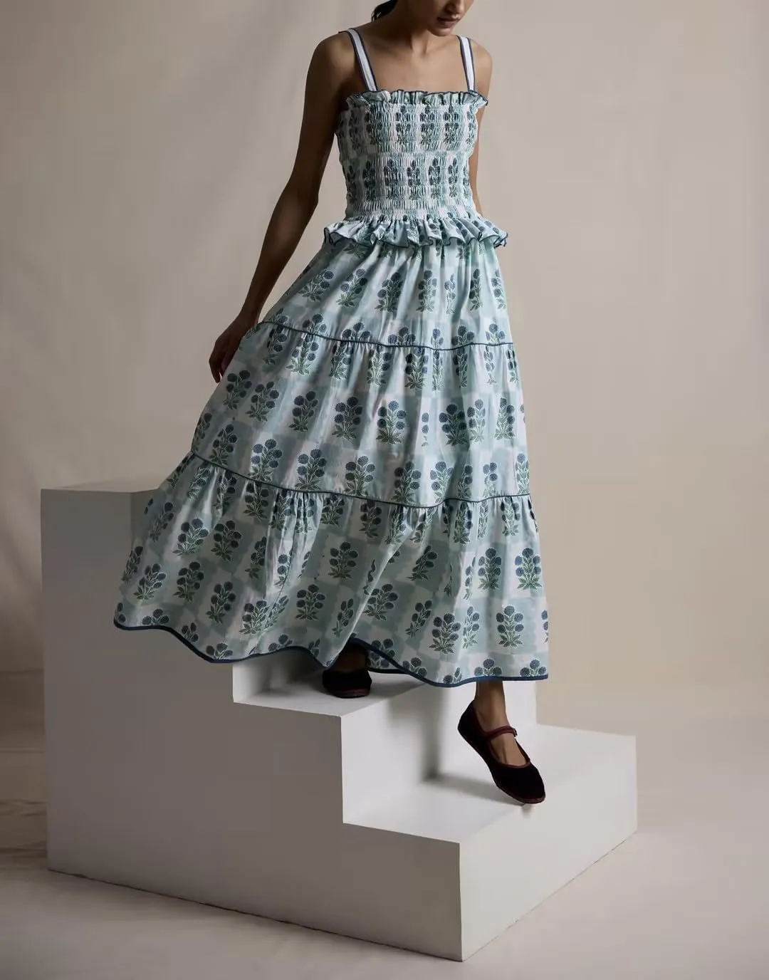 Women Y2k Boho Maxi Dress Tie Shoulder Backless Strappy Tiered Flowy Dress 2024 Summer Floral Beach Sundress