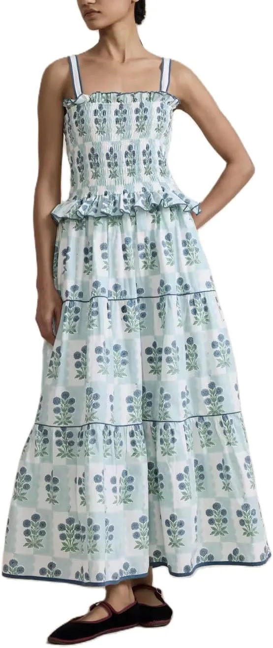Women Y2k Boho Maxi Dress Tie Shoulder Backless Strappy Tiered Flowy Dress 2024 Summer Floral Beach Sundress
