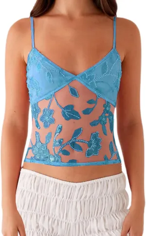 Women Y2K Sequin Mesh Tank Top Glitter Floral Embroidered Cami Crop Top Sleeveless Backless Rhinestone Camisole