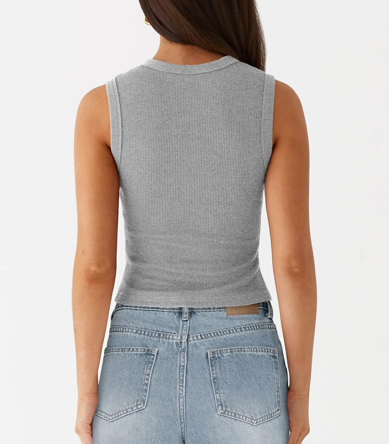 Womens Button Down Tank Top Sleeveless Ribbed Fitted Vest Casual Crewneck Trendy Y2K Going Out Crop Knit Vest Top
