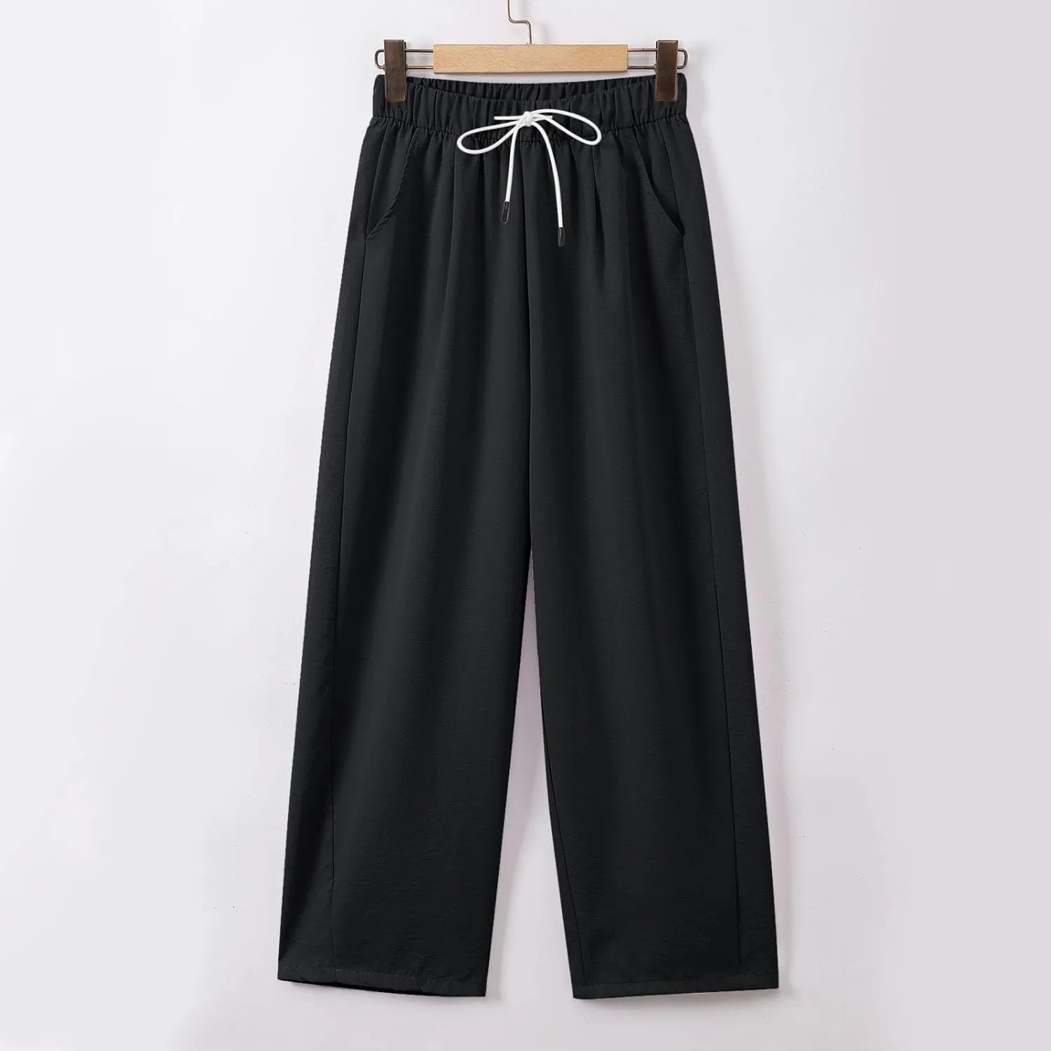 Women's Casual Wide Leg Palazzo Pants Elastic Waist Flowy Linen Trousers Lightweight Summer Beach Vacation