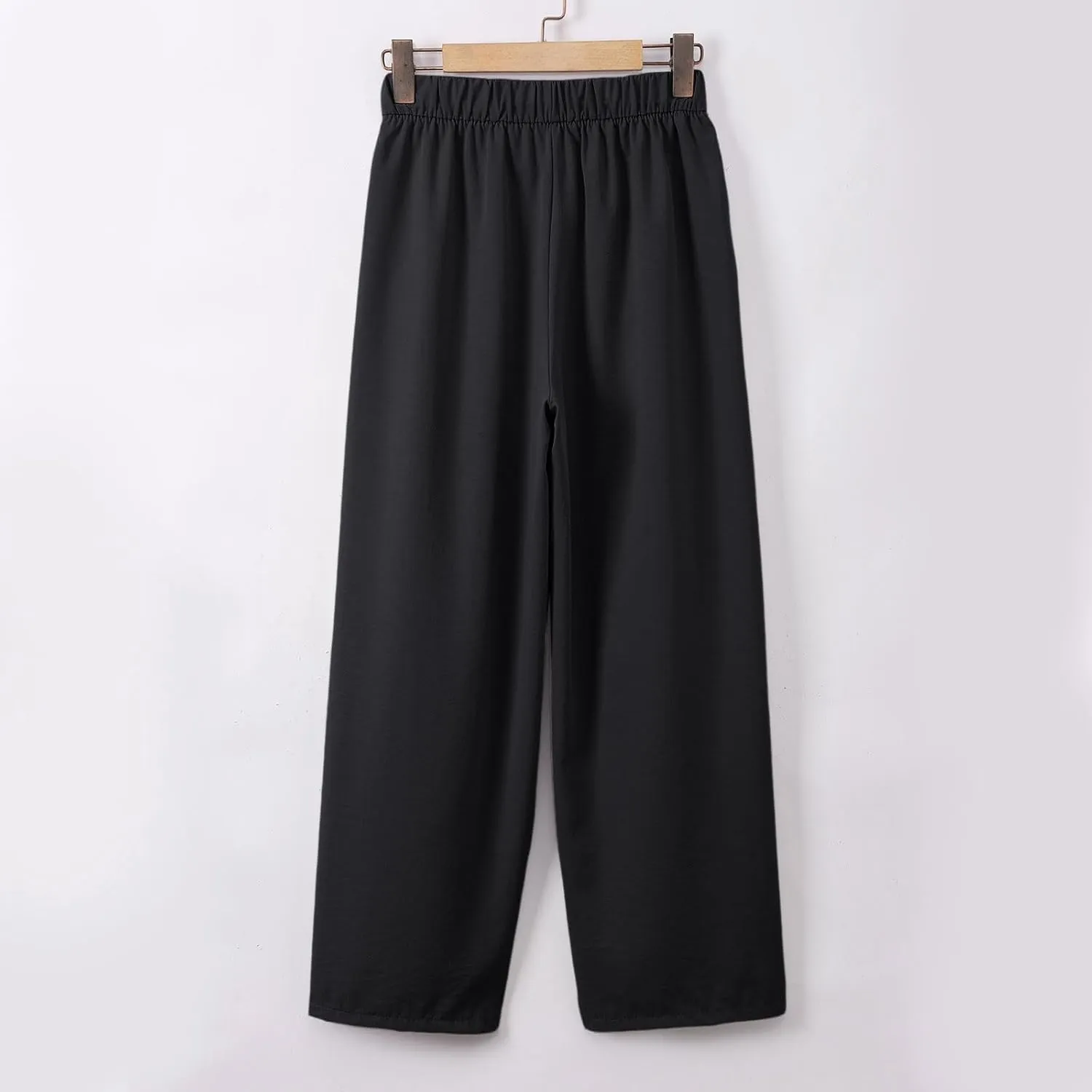 Women's Casual Wide Leg Palazzo Pants Elastic Waist Flowy Linen Trousers Lightweight Summer Beach Vacation