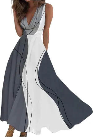 Womens Dresses Flowy Ruched Floral Print Beach Dresses Sleeveless Wrap V Neck Maxi Dress Elegant Sundresses